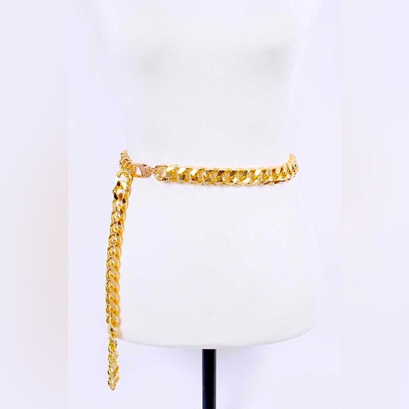 Gold or Silver Metal Chunky Chain Adjustable Statement Belt - Picture 1 of 2